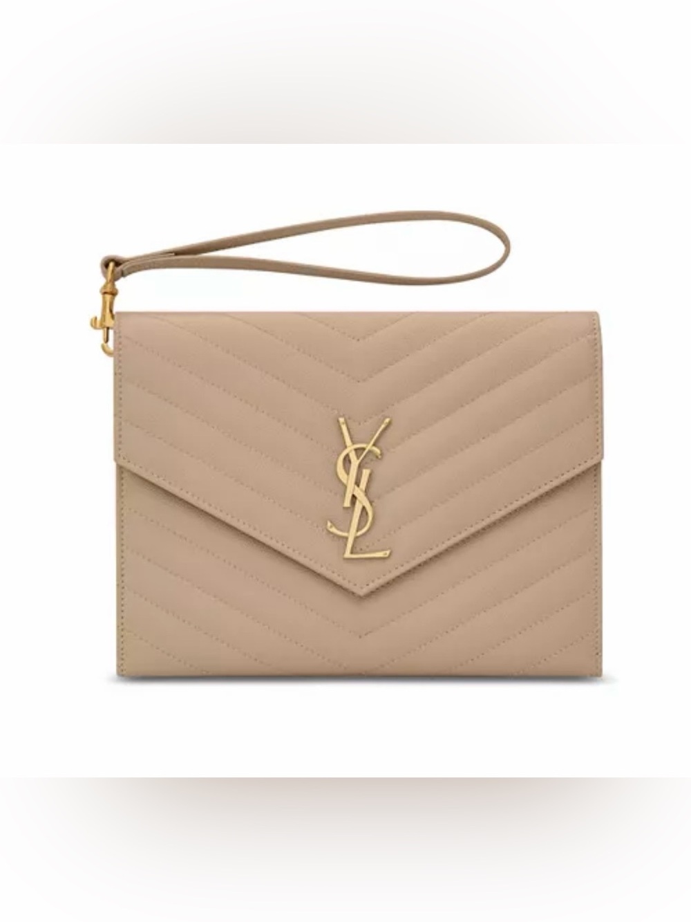 Saint Laurent Nude Quilted Leather Wristlet with Gold YSL Logo